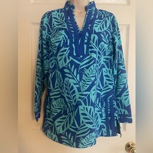 Coolibar Teal and Navy Leaf-Print Tunic